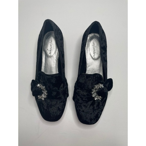 ComfortView 7.5 Black Crushed Velvet & Rhinestone Loafers - Picture 4 of 7